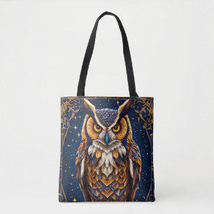 Geometric owl with vibrant colours tote bag