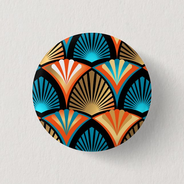 Geometric palm leaves golden pattern in Art Deco 3 Cm Round Badge (Front)