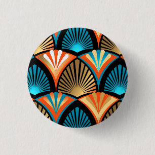 Geometric palm leaves golden pattern in Art Deco 3 Cm Round Badge