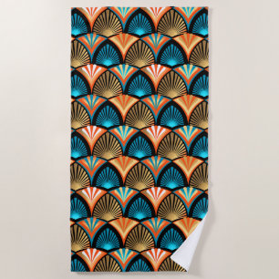 Geometric palm leaves golden pattern in Art Deco Beach Towel