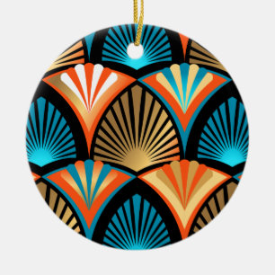 Geometric palm leaves golden pattern in Art Deco Ceramic Tree Decoration