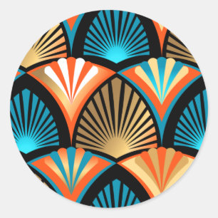 Geometric palm leaves golden pattern in Art Deco Classic Round Sticker