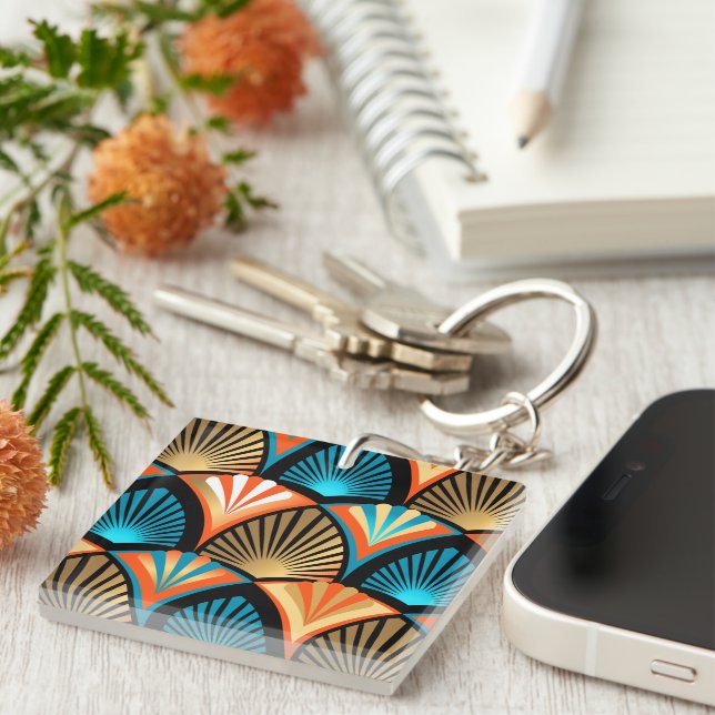 Geometric palm leaves golden pattern in Art Deco Key Ring (Front Right)