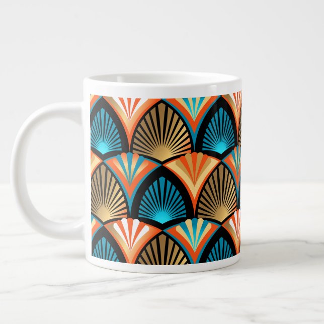 Geometric palm leaves golden pattern in Art Deco Large Coffee Mug (Left)