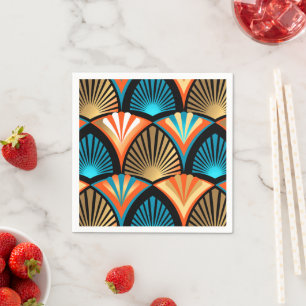 Geometric palm leaves golden pattern in Art Deco Napkin