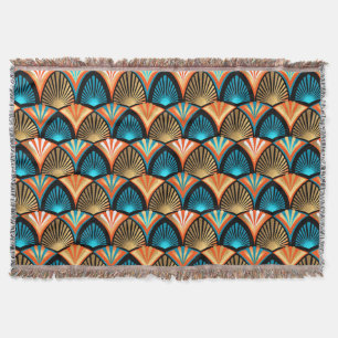 Geometric palm leaves golden pattern in Art Deco Throw Blanket