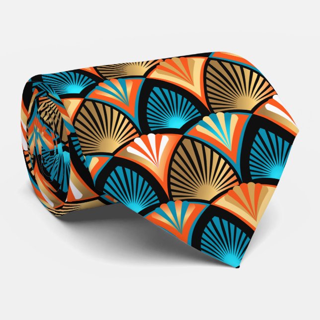 Geometric palm leaves golden pattern in Art Deco Tie (Rolled)