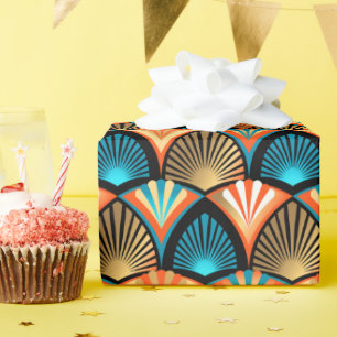 Geometric palm leaves golden pattern in Art Deco Wrapping Paper