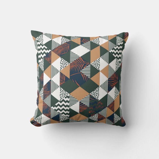Geometric palm leaves, trendy pattern cushion (Front)