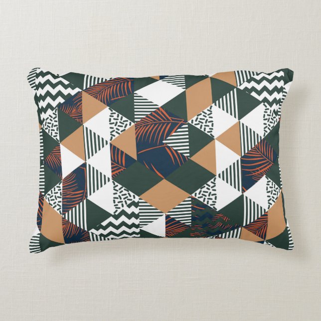 Geometric palm leaves, trendy pattern decorative cushion (Front)