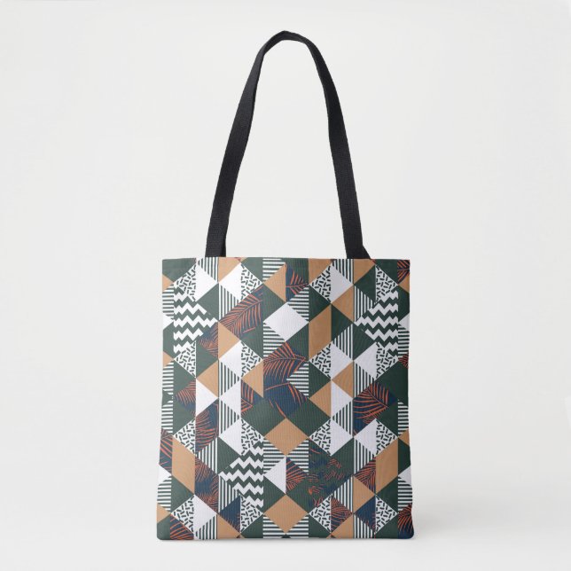 Geometric palm leaves, trendy pattern tote bag (Front)