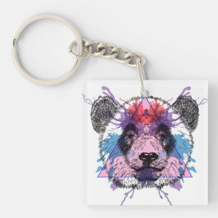 Geometric Panda Bear Key Ring
