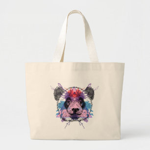 Geometric Panda Bear Large Tote Bag
