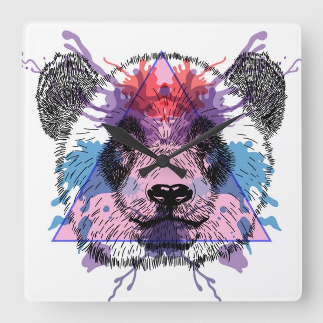 Geometric Panda Bear Square Wall Clock (Front)