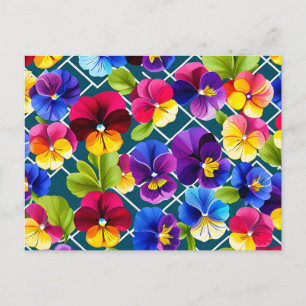 Geometric Pansy Flowers Vibrant Postcard