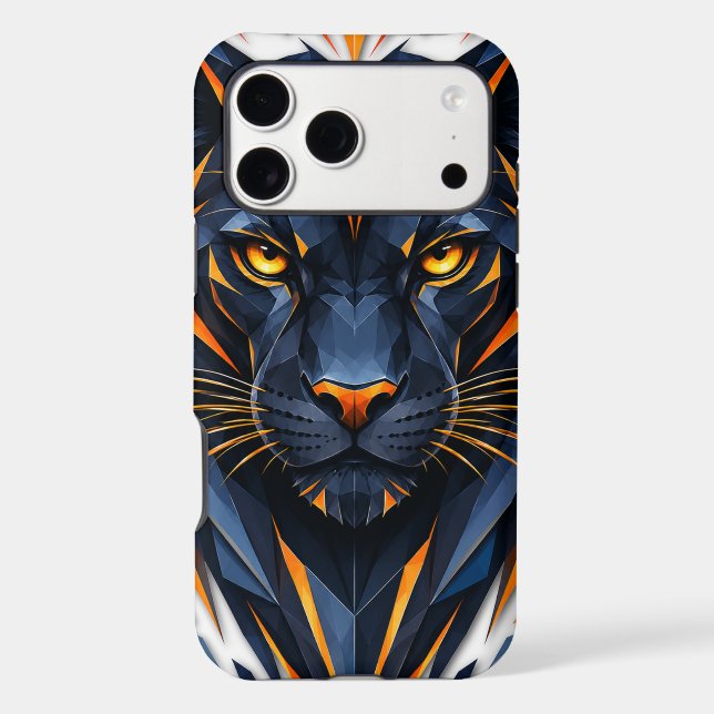 Geometric Panther Dark Blue & Orange Polygonal (Back)