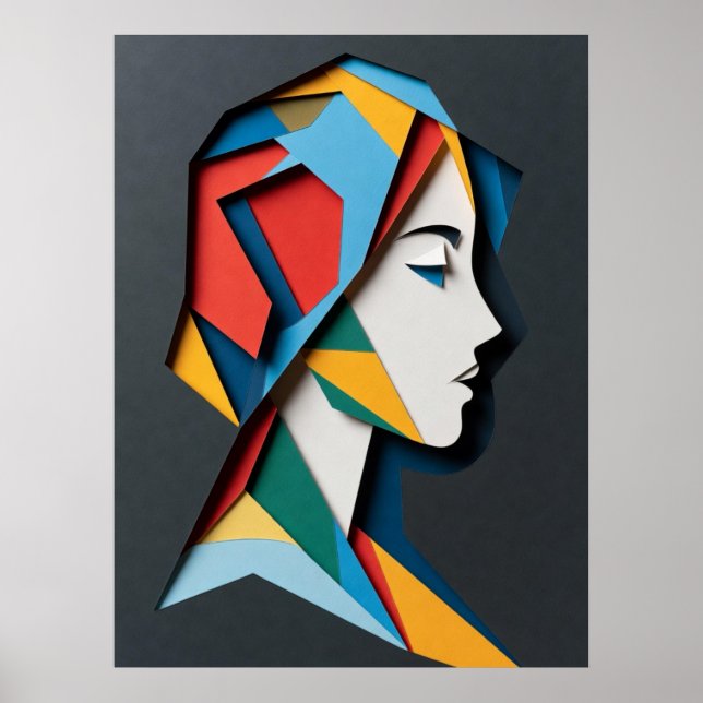 Geometric Paper-Cut Woman Profile Poster (Front)