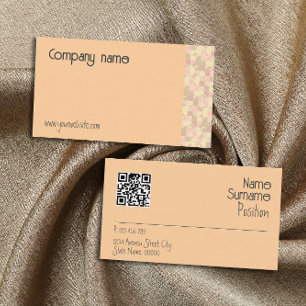 Geometric pastel beige QR Business Card