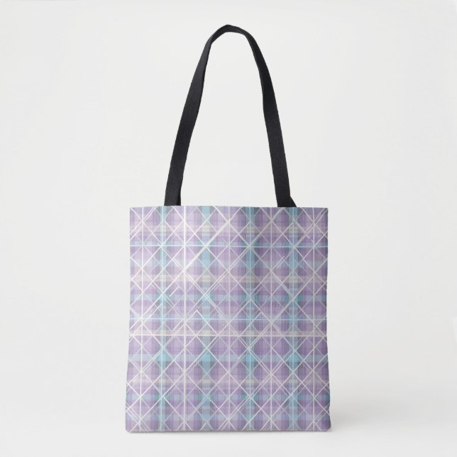 Geometric Pastel Plaid Tote Bag (Front)