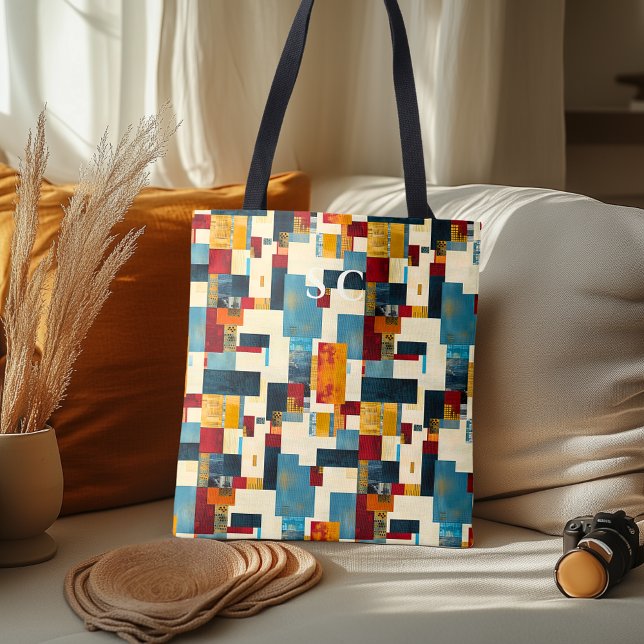  Geometric Patchwork Blend in Red, Yellow, Blue  Tote Bag (Creator Uploaded)