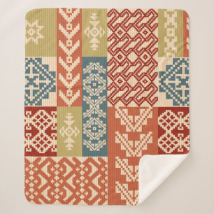 Geometric patchwork ornamental ethnic pattern sherpa blanket