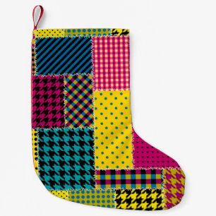 Geometric Patchwork: Rectangle Seamless Background Small Christmas Stocking