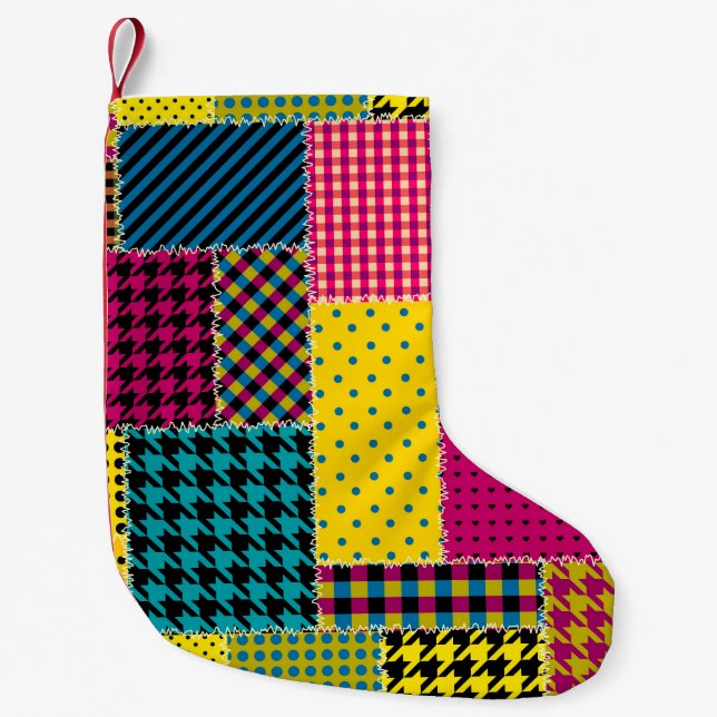 Geometric Patchwork: Rectangle Seamless Background Small Christmas Stocking (Front)