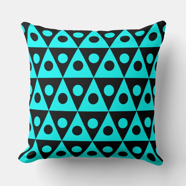 Geometric Pattern 260514 - Cyan on Black Cushion (Front)