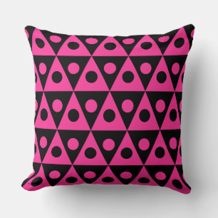 Geometric Pattern 260514 - Hot Pink on Black Cushion