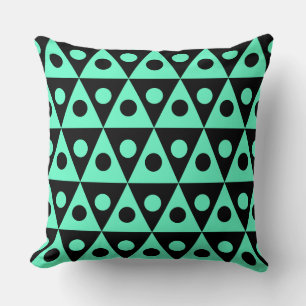 Geometric Pattern 260514 - Turquoise on Black Cushion