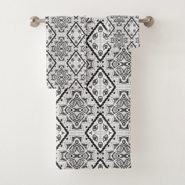 Geometric ,pattern , black and white  bath towel set (Insitu)