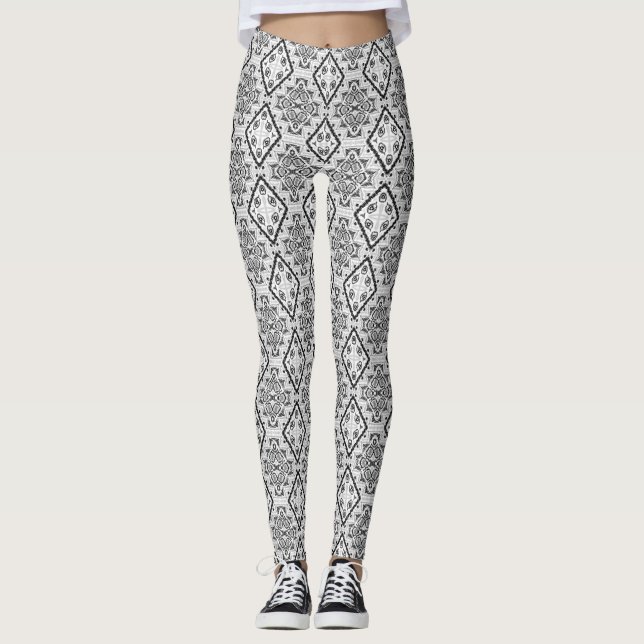  Geometric ,pattern , black and white  Leggings (Front)