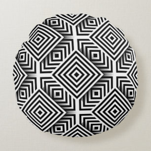 Geometric pattern. Black and white. Squares and st Round Cushion