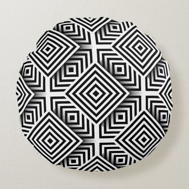 Geometric pattern. Black and white. Squares and st Round Cushion (Front)