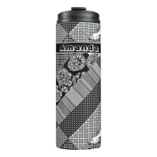 Geometric ,Pattern , black and white Thermal Tumbler