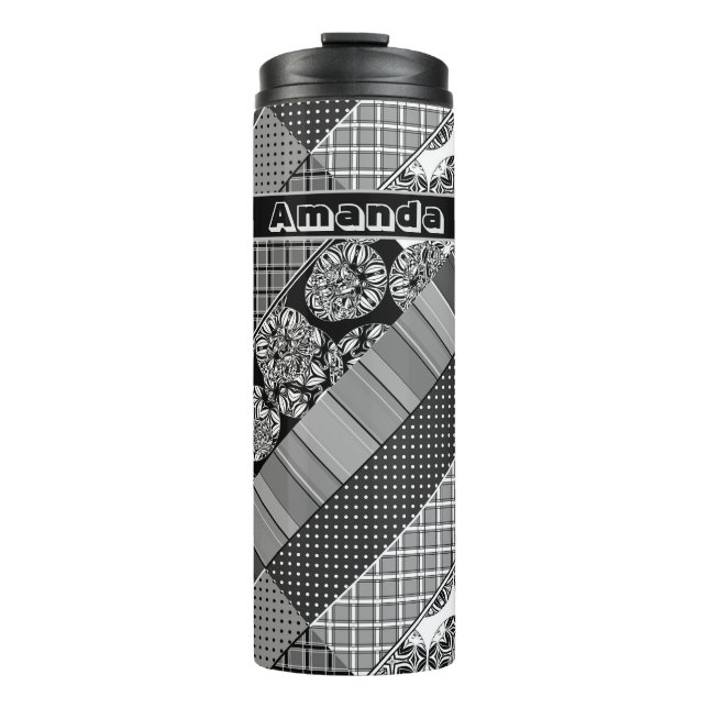  Geometric ,Pattern , black and white  Thermal Tumbler (Front)