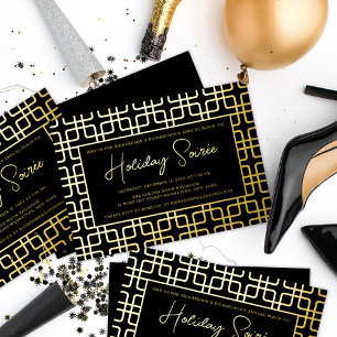 Geometric Pattern Black Gold Holiday Party