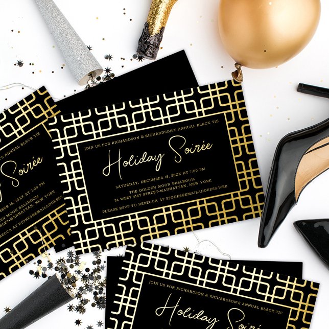 Geometric Pattern Black Gold Holiday Party (Creator Uploaded)