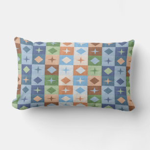 Geometric Pattern Blue Green Brown Tan Lumbar Cushion