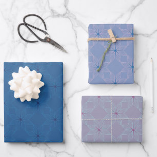 Geometric Pattern   Blue, Periwinkle and Lilac  Wrapping Paper Sheet