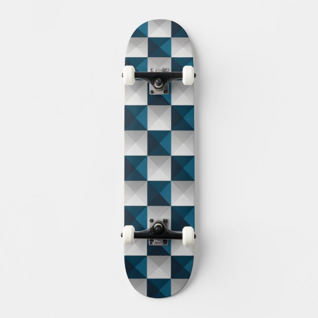 Geometric Pattern Blue Silver Skateboard (Front)