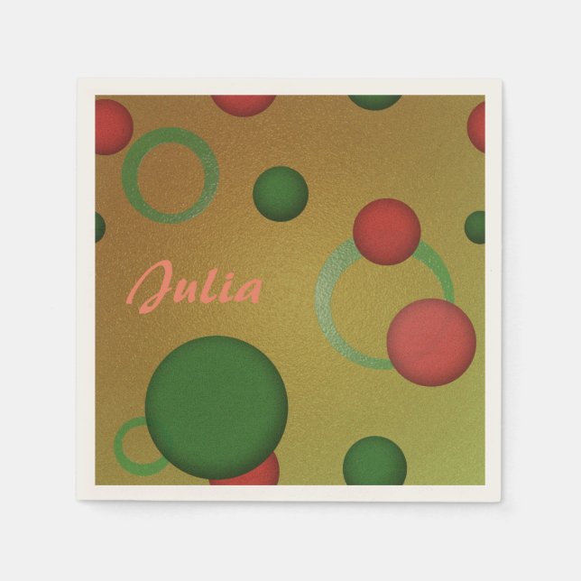 Geometric Pattern Dots Circles on Golden any Name Napkin (Front)