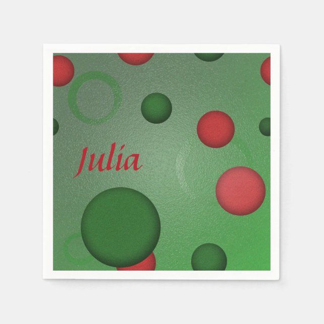 Geometric Pattern Dots Circles on Green any Name Napkin (Front)