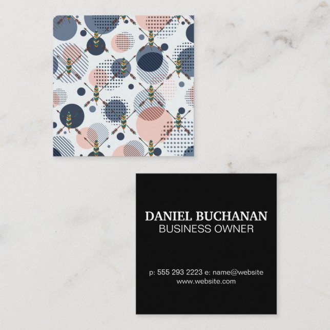 Geometric Pattern | Feather Boho Pattern Square Business Card (Front/Back)