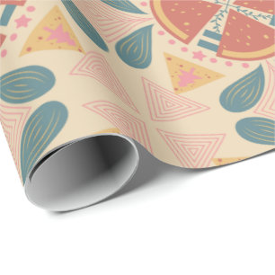 Geometric pattern featuring orange and pink star s wrapping paper