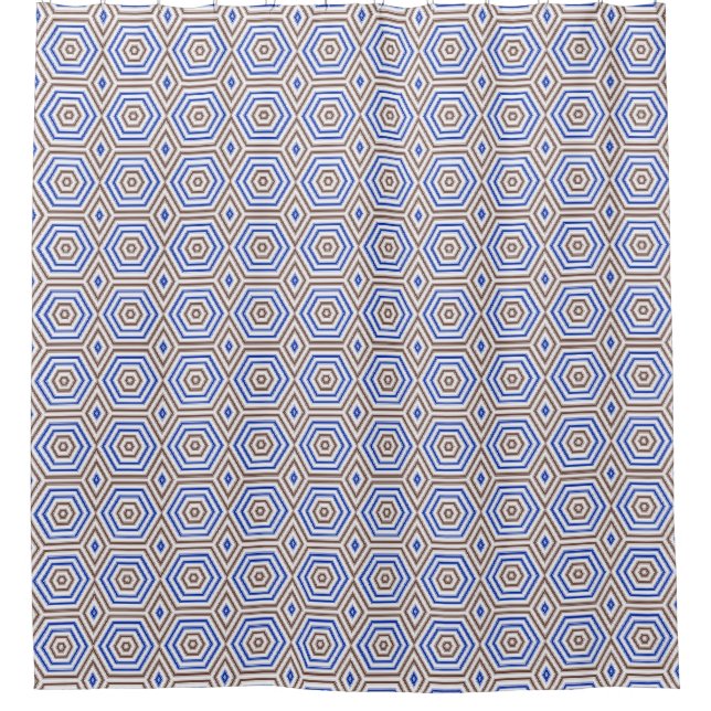 Geometric pattern figures retro brown blue shower curtain (Front)