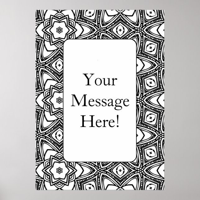 Geometric Pattern Frame Adult Colouring Page Poste Poster (Front)