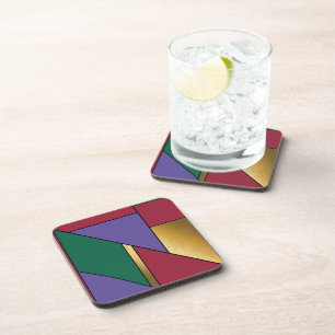 Geometric Pattern Gold Purple Green Red Coaster