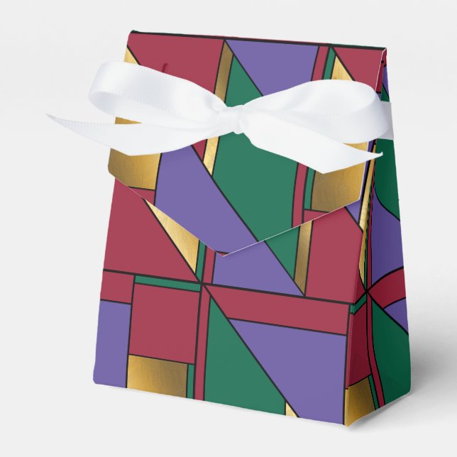 Geometric Pattern Gold Purple Green Red Favour Box (Front Side)