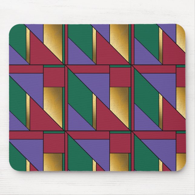 Geometric Pattern Gold Purple Green Red Mouse Pad (Front)